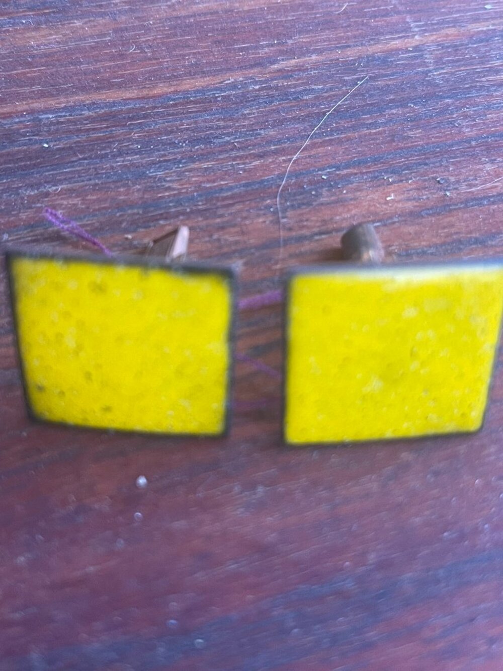 Mid Century 1960's Yellow Enamel Copper Cufflinks - Pair